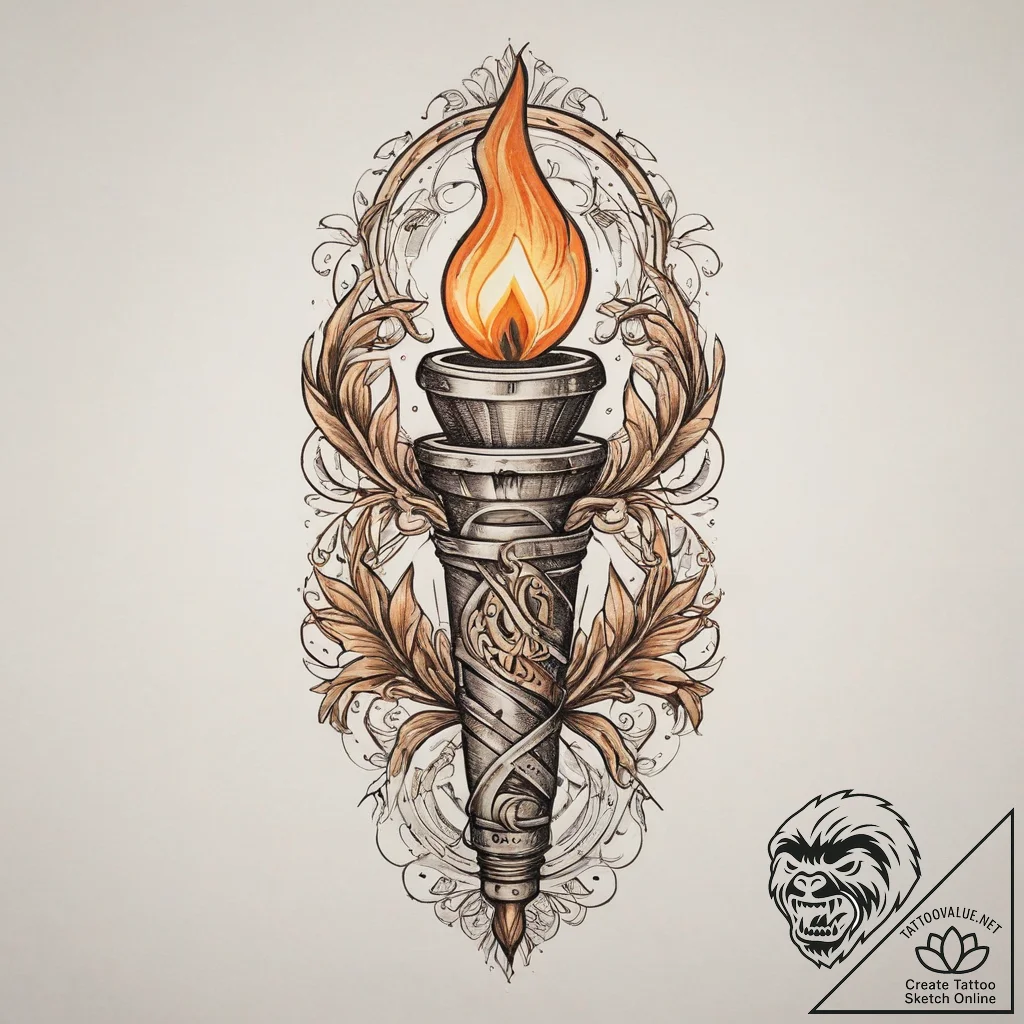 Torch, tattoo line art, sepia tone sketch, vi... - tattoo sketch (№1755751379_0, 21.08.2025 04:42) — tattoovalue.net
