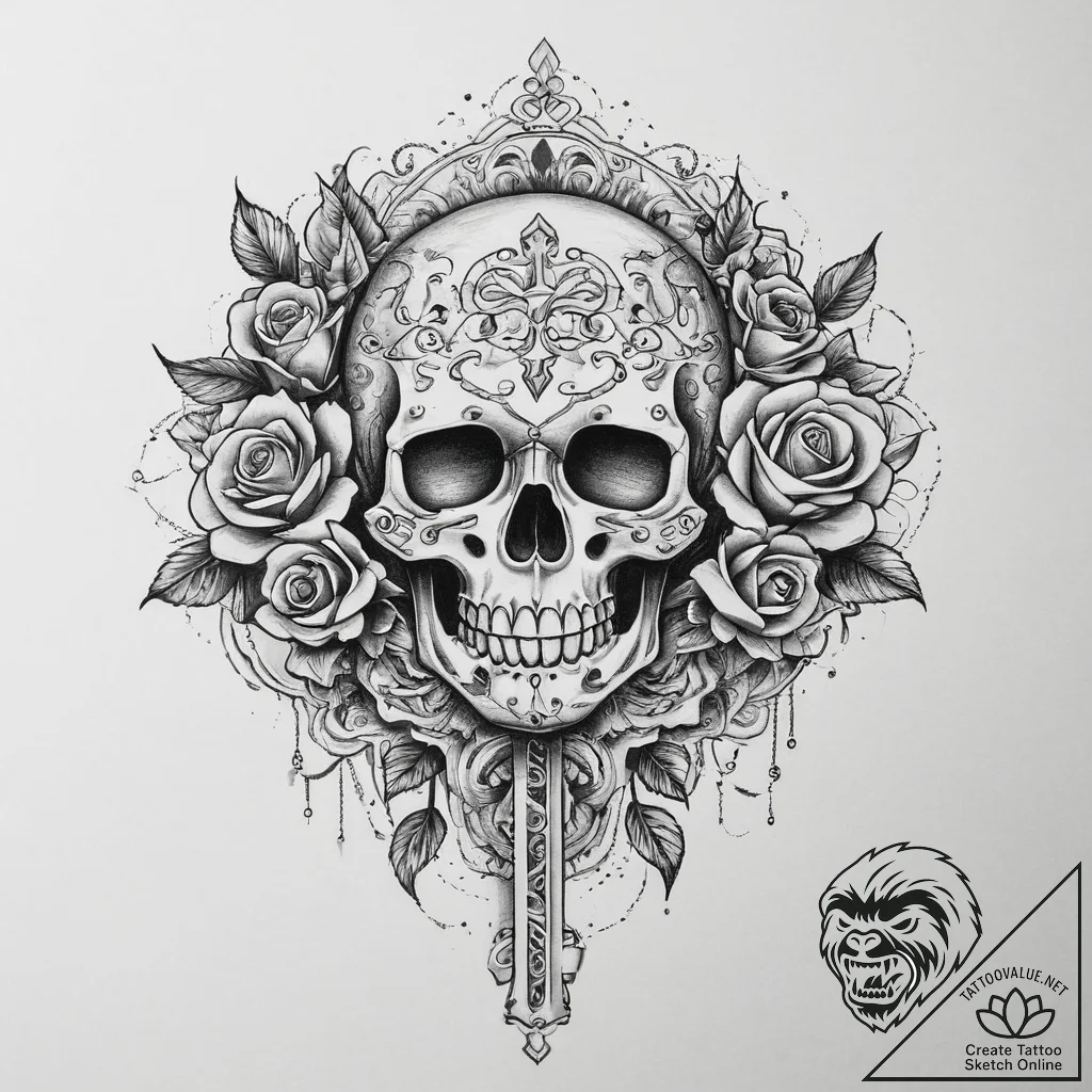 Tattoo design a pixelated key unlocking a det... - tattoo sketch (№1755781134_0, 21.08.2025 12:58) — tattoovalue.net