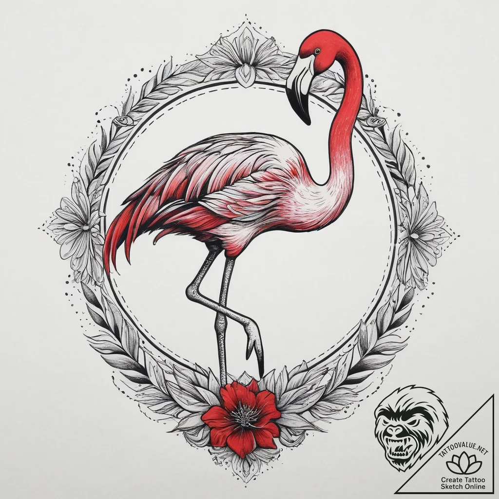 Flamingo, tattoo line art, neo traditional ta... - tattoo sketch (№1755781529_0, 21.08.2025 13:05) — tattoovalue.net