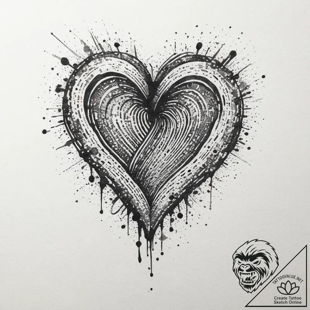 Tattoo design a heart with a subtle fingerpri... - tattoo sketch (№1755781727_0, 21.08.2025 13:08) — tattoovalue.net
