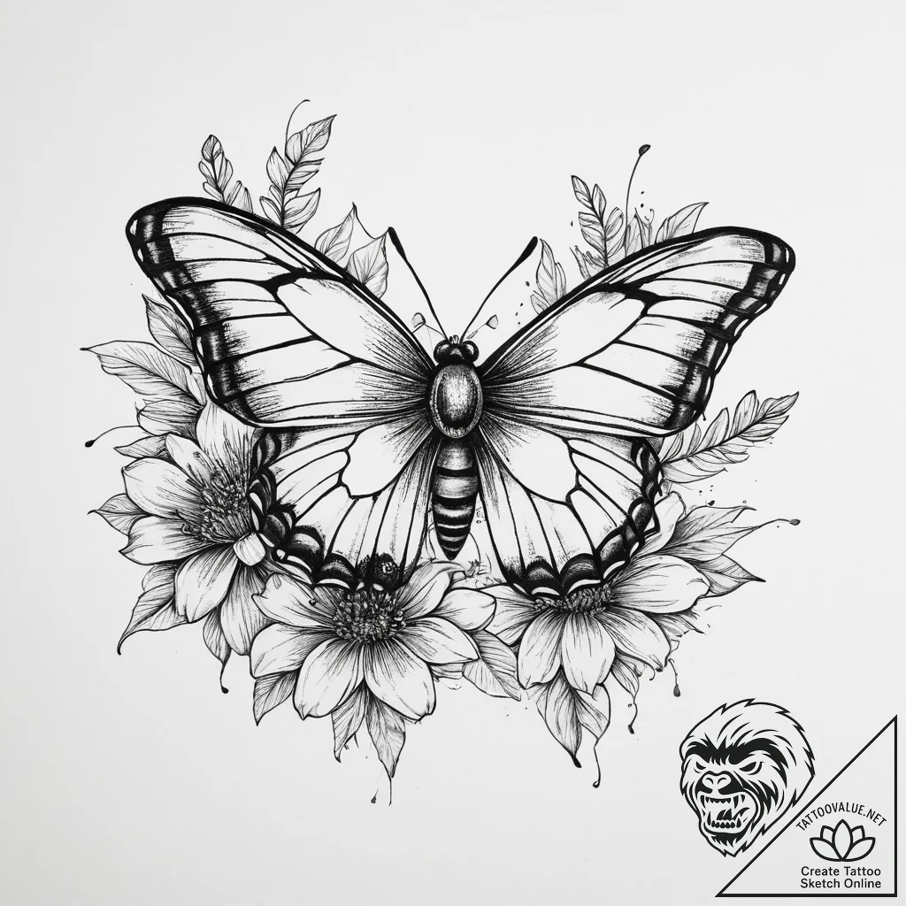 Tattoo sketch a single butterfly or bee inter... - tattoo sketch (№1755782515_0, 21.08.2025 13:21) — tattoovalue.net