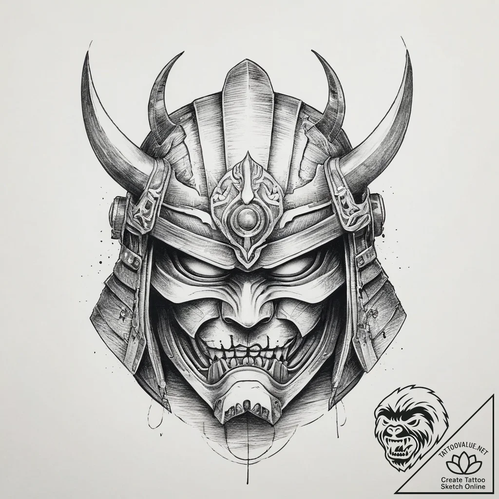 Tattoo sketch a japanese samurai warrior's he... - tattoo sketch (№1755783898_0, 21.08.2025 13:44) — tattoovalue.net