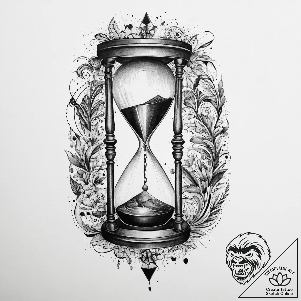 Tattoo design a stylized hourglass with sand... - tattoo sketch (№1755784094_0, 21.08.2025 13:48) — tattoovalue.net