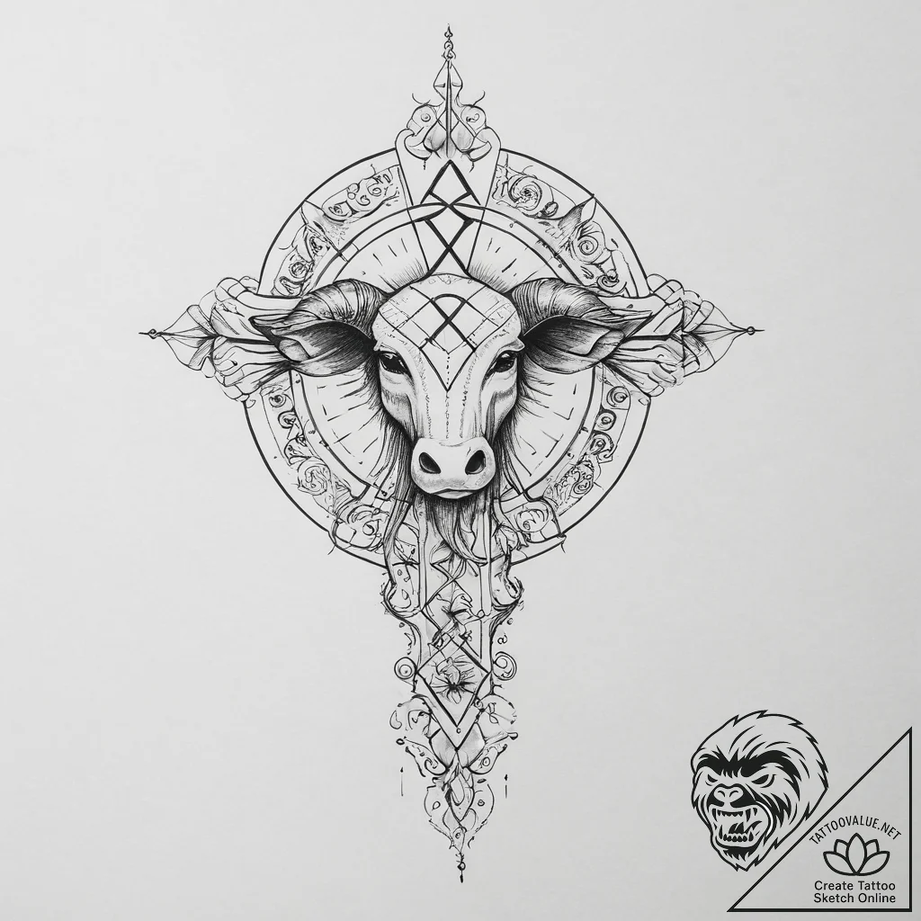 Tattoo sketch a zodiac glyph where half is cl... - tattoo sketch (№1755784290_0, 21.08.2025 13:51) — tattoovalue.net