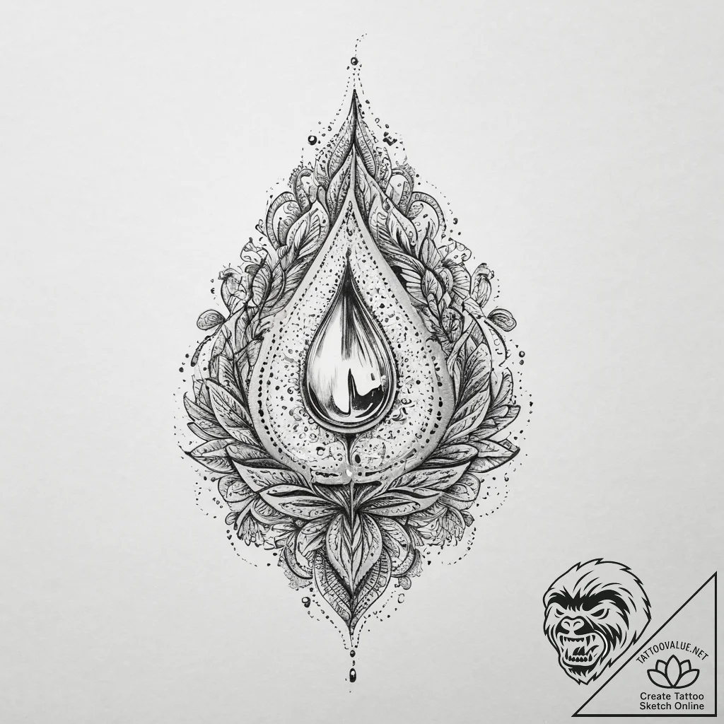 Tattoo design a single dewdrop glistening on... - tattoo sketch (№1755784485_0, 21.08.2025 13:54) — tattoovalue.net