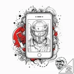 Tattoo design a retro gaming character holdin… – tattoo sketch (№1755786077_0, 21.08.2025 14:21) — tattoovalue.net