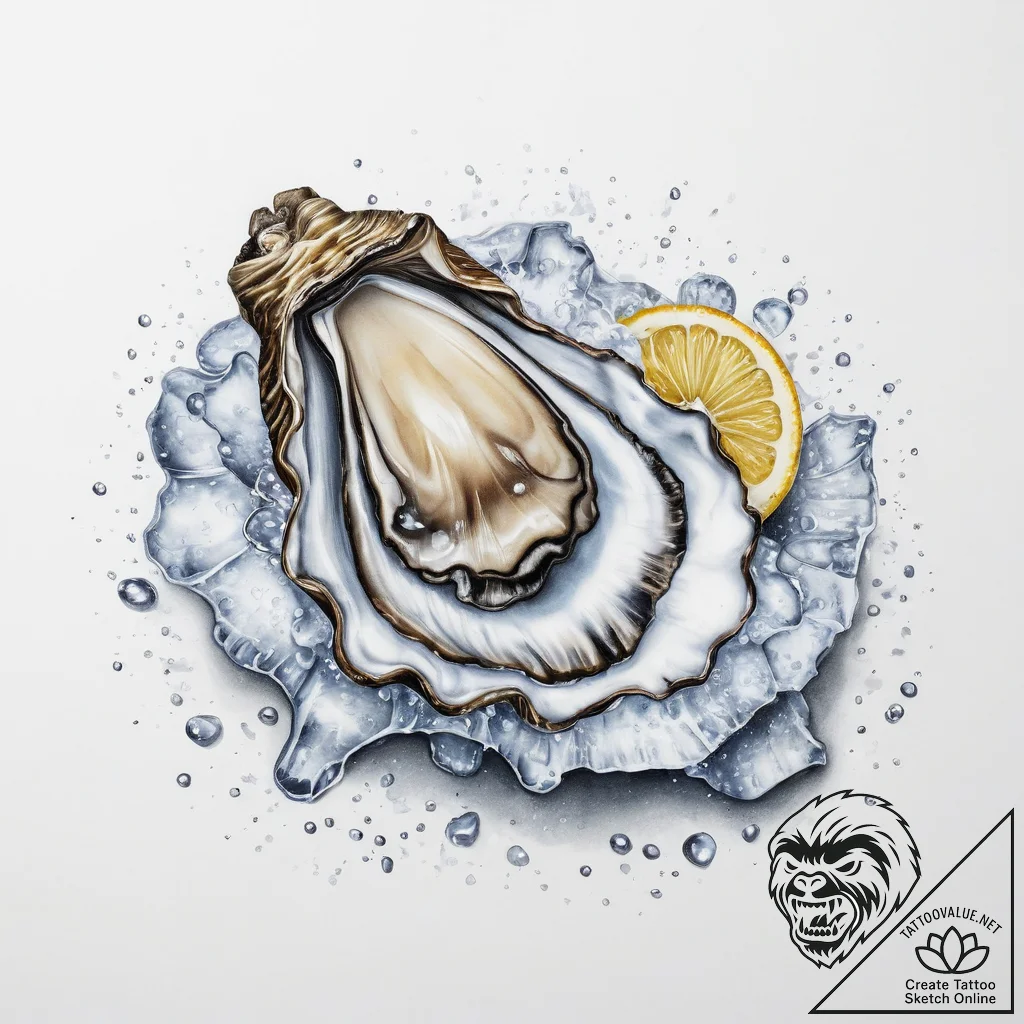 A hyperrealistic shot of a fresh oyster on a... - tattoo sketch (№1755786682_0, 21.08.2025 14:31) — tattoovalue.net