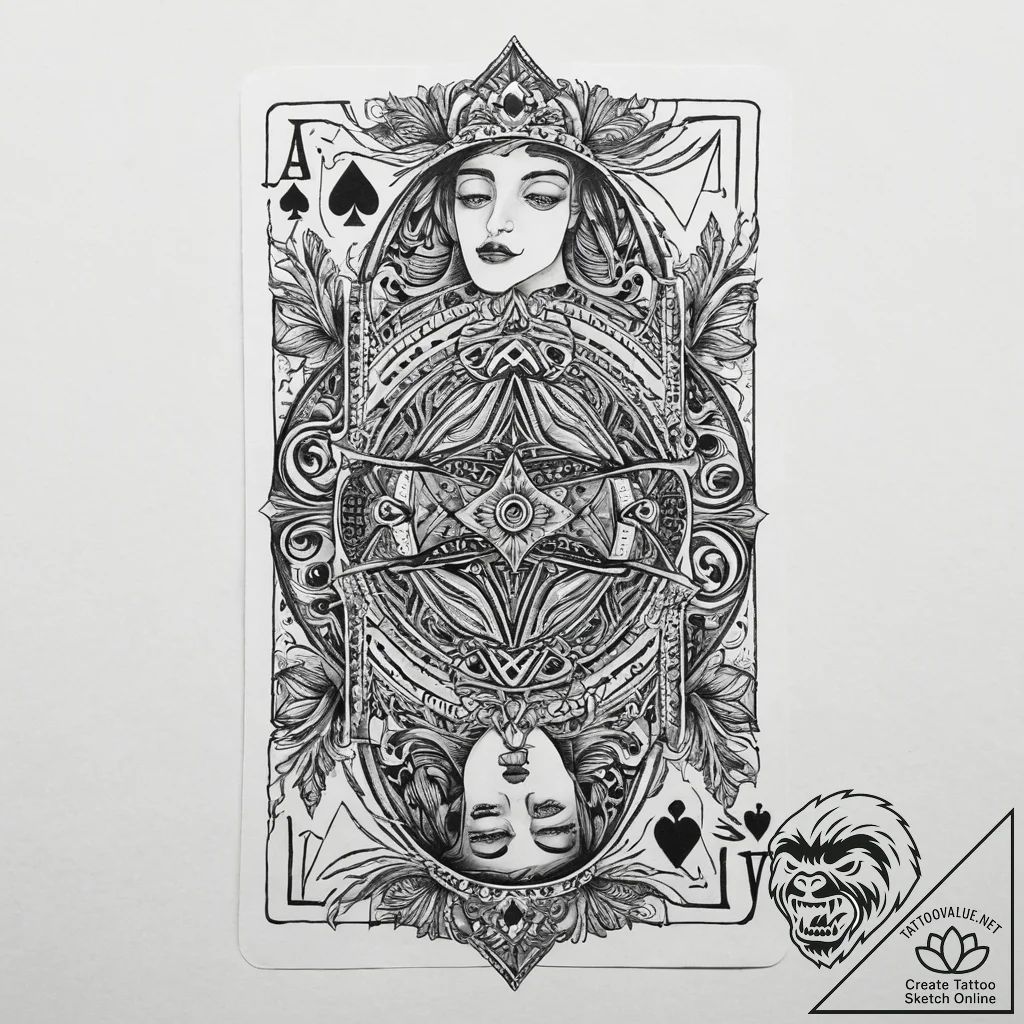 A person performing a magic trick with a deck... - tattoo sketch (№1755788669_0, 21.08.2025 15:04) — tattoovalue.net