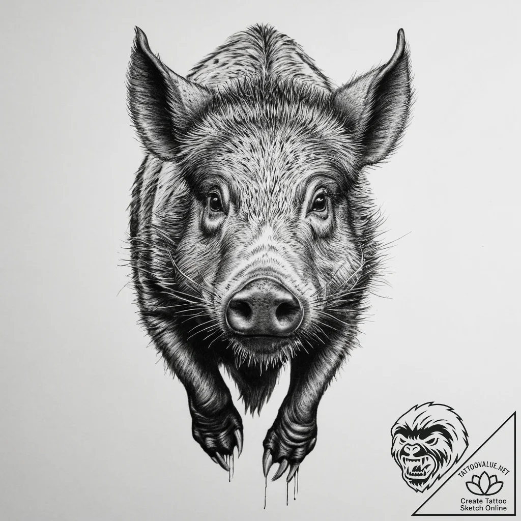 Tattoo sketch a wild boar, tusks gleaming, fo... - tattoo sketch (№1755789067_0, 21.08.2025 15:11) — tattoovalue.net