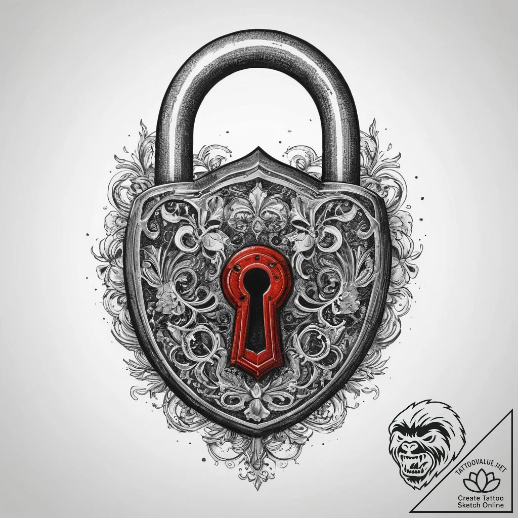 A detailed shot of an old, rusted padlock., i... - tattoo sketch (№1755789460_0, 21.08.2025 15:17) — tattoovalue.net
