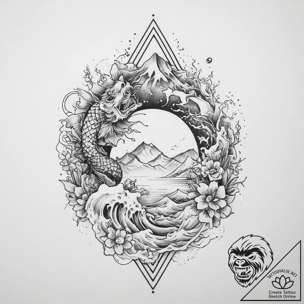 Tattoo sketch a geometric mountain range with... - tattoo sketch (№1755790268_0, 21.08.2025 15:31) — tattoovalue.net
