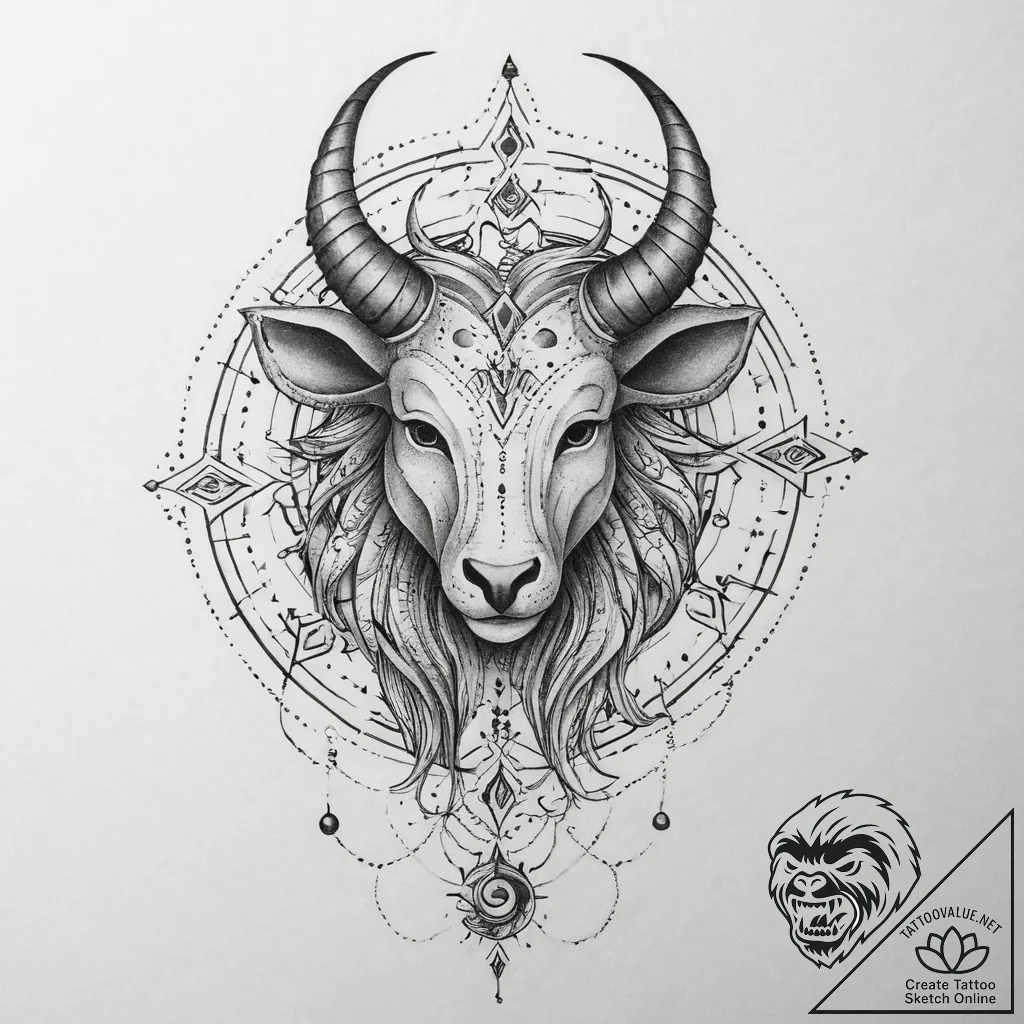 Tattoo sketch a zodiac glyph with a light, ai... - tattoo sketch (№1755790474_0, 21.08.2025 15:34) — tattoovalue.net