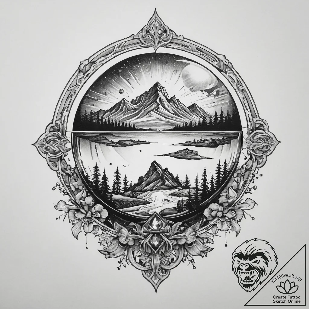 Tattoo design a crystal ball reflecting a mys... - tattoo sketch (№1755790871_0, 21.08.2025 15:41) — tattoovalue.net