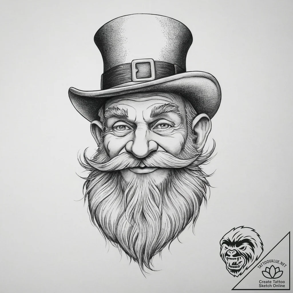 Leprechaun, tattoo sketch design, clean lines... - tattoo sketch (№1755791466_0, 21.08.2025 15:51) — tattoovalue.net