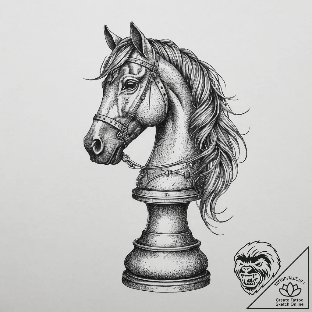 Tattoo sketch a knight's chess piece (horse),... - tattoo sketch (№1755793262_0, 21.08.2025 16:21) — tattoovalue.net