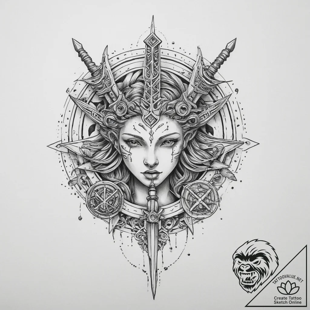 Tattoo sketch a zodiac glyph with subtle taro... - tattoo sketch (№1755793461_0, 21.08.2025 16:24) — tattoovalue.net