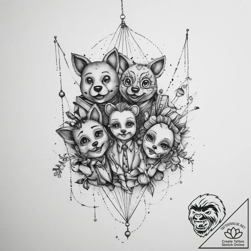 Strings with puppets, concept art for tattoo,... - tattoo sketch (№1755793857_0, 21.08.2025 16:30) — tattoovalue.net