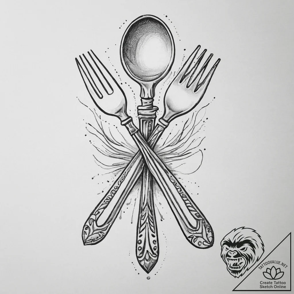 Tattoo design a fork on one, a spoon on the o... - tattoo sketch (№1755795060_0, 21.08.2025 16:51) — tattoovalue.net