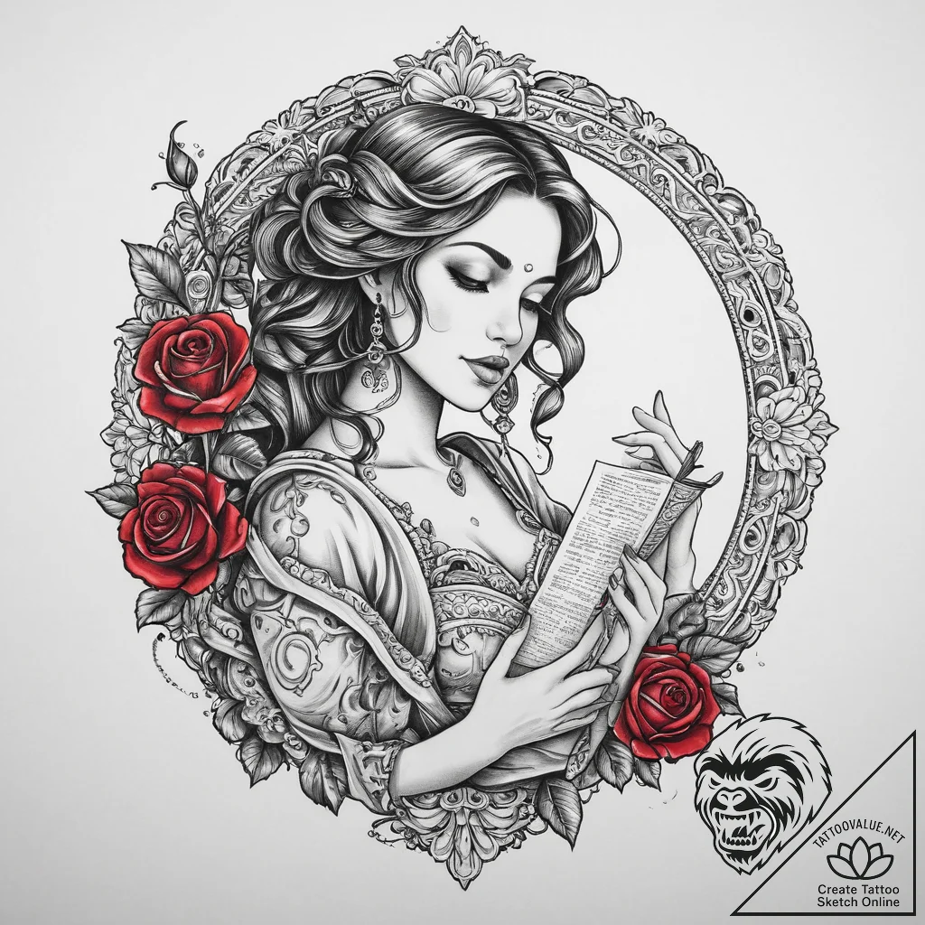 Tattoo design a graceful virgo maiden, holdin... - tattoo sketch (№1755795851_0, 21.08.2025 17:04) — tattoovalue.net