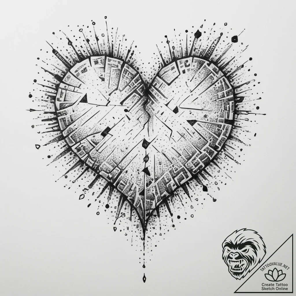 Tattoo design a stylized pixelated heart brea... - tattoo sketch (№1755796259_0, 21.08.2025 17:10) — tattoovalue.net