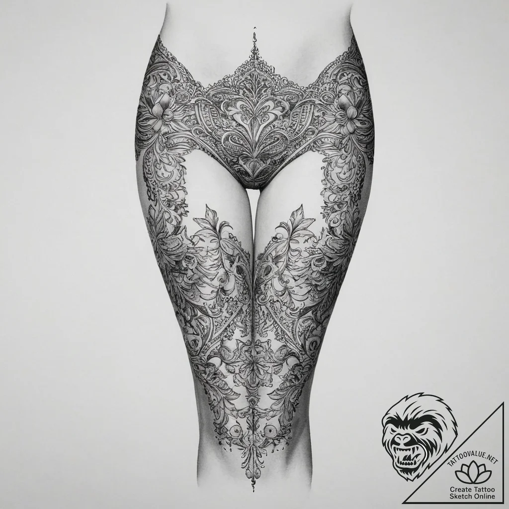 Tattoo sketch sensual thigh with a garter, ta... - tattoo sketch (№1755799864_0, 21.08.2025 18:11) — tattoovalue.net