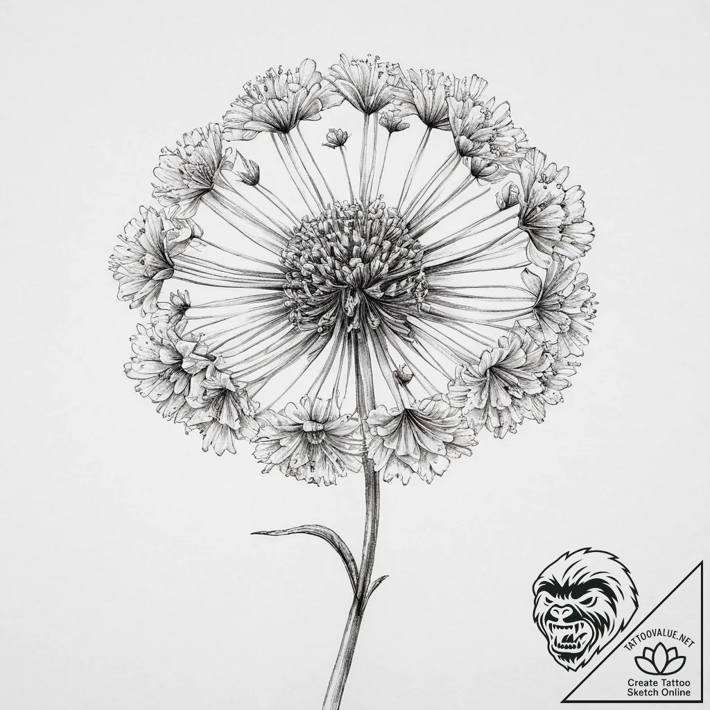 Tattoo sketch queen anne's lace, ink illustra... - tattoo sketch (№1755800657_0, 21.08.2025 18:24) — tattoovalue.net