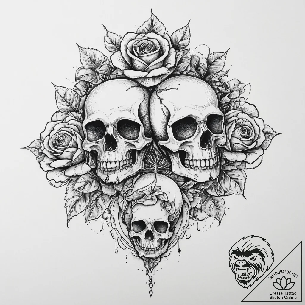 Tattoo sketch узор в виде зомби, tattoo sketc... - tattoo sketch (№1755801841_0, 21.08.2025 18:44) — tattoovalue.net