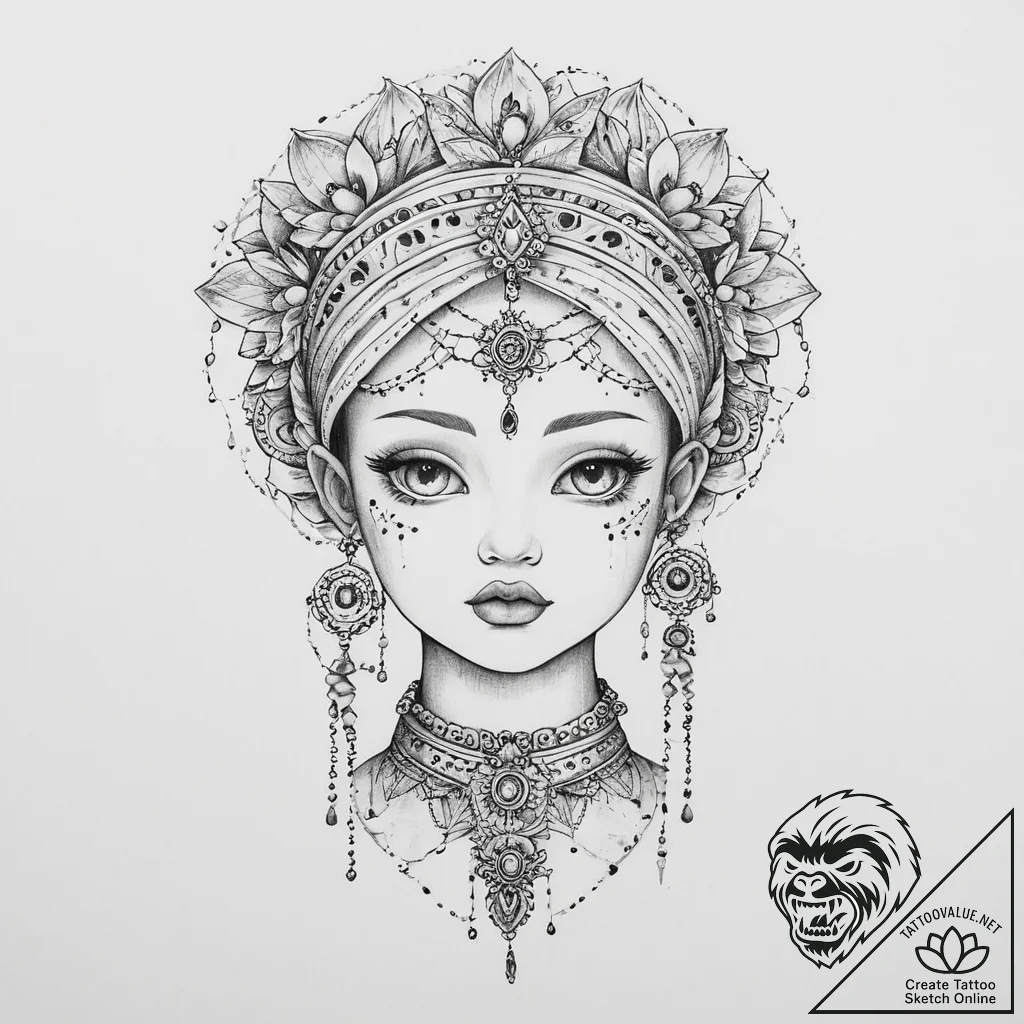 Tattoo sketch slavic doll - tattoo sketch (№1755803237_0, 21.08.2025 19:07) — tattoovalue.net