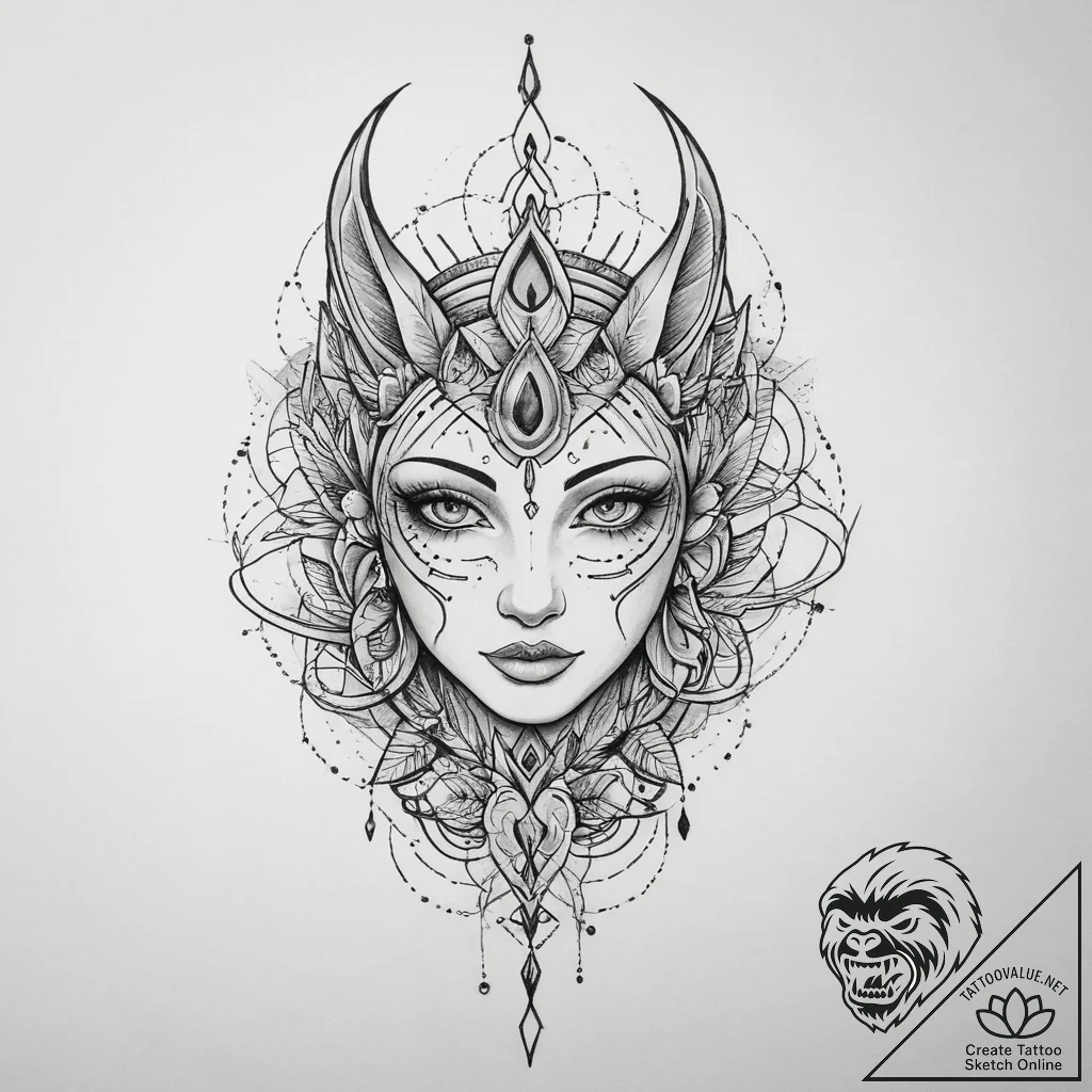 Tattoo sketch mystical character, tattoo draw... - tattoo sketch (№1755805433_0, 21.08.2025 19:43) — tattoovalue.net