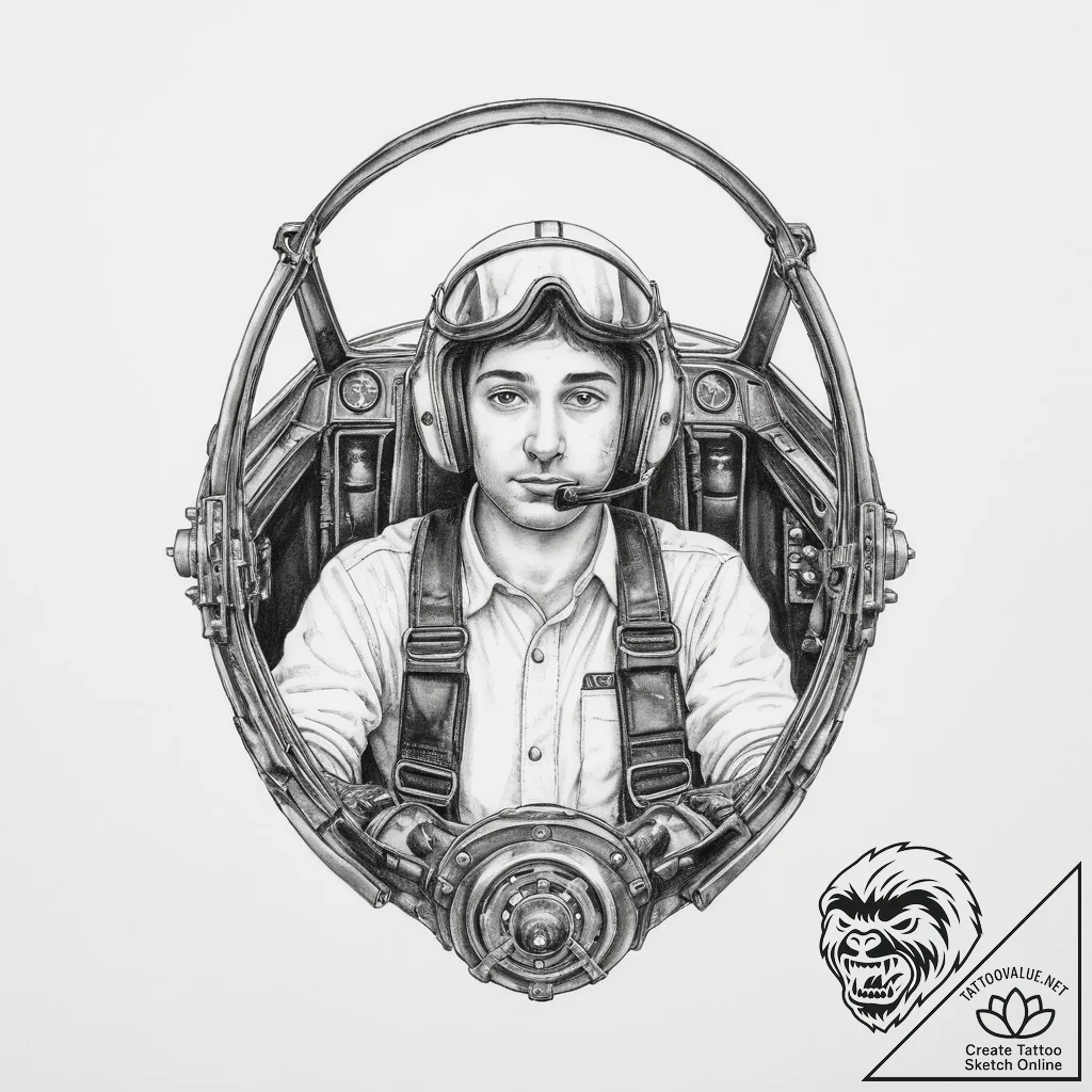 Tattoo sketch pilot a person in a cockpit - tattoo sketch (№1755806033_0, 21.08.2025 19:53) — tattoovalue.net