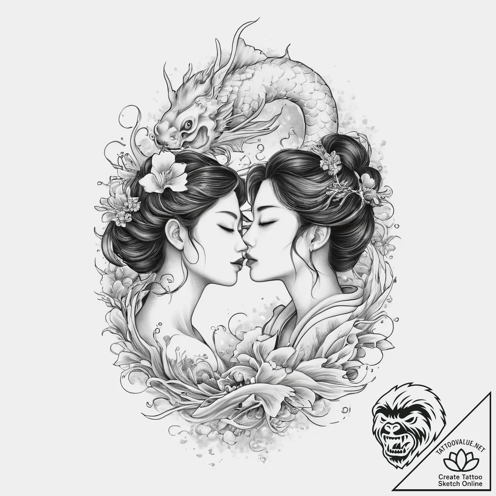 Tattoo sketch romantic kiss silhouette, tatto... - tattoo sketch (№1755808445_0, 21.08.2025 20:34) — tattoovalue.net