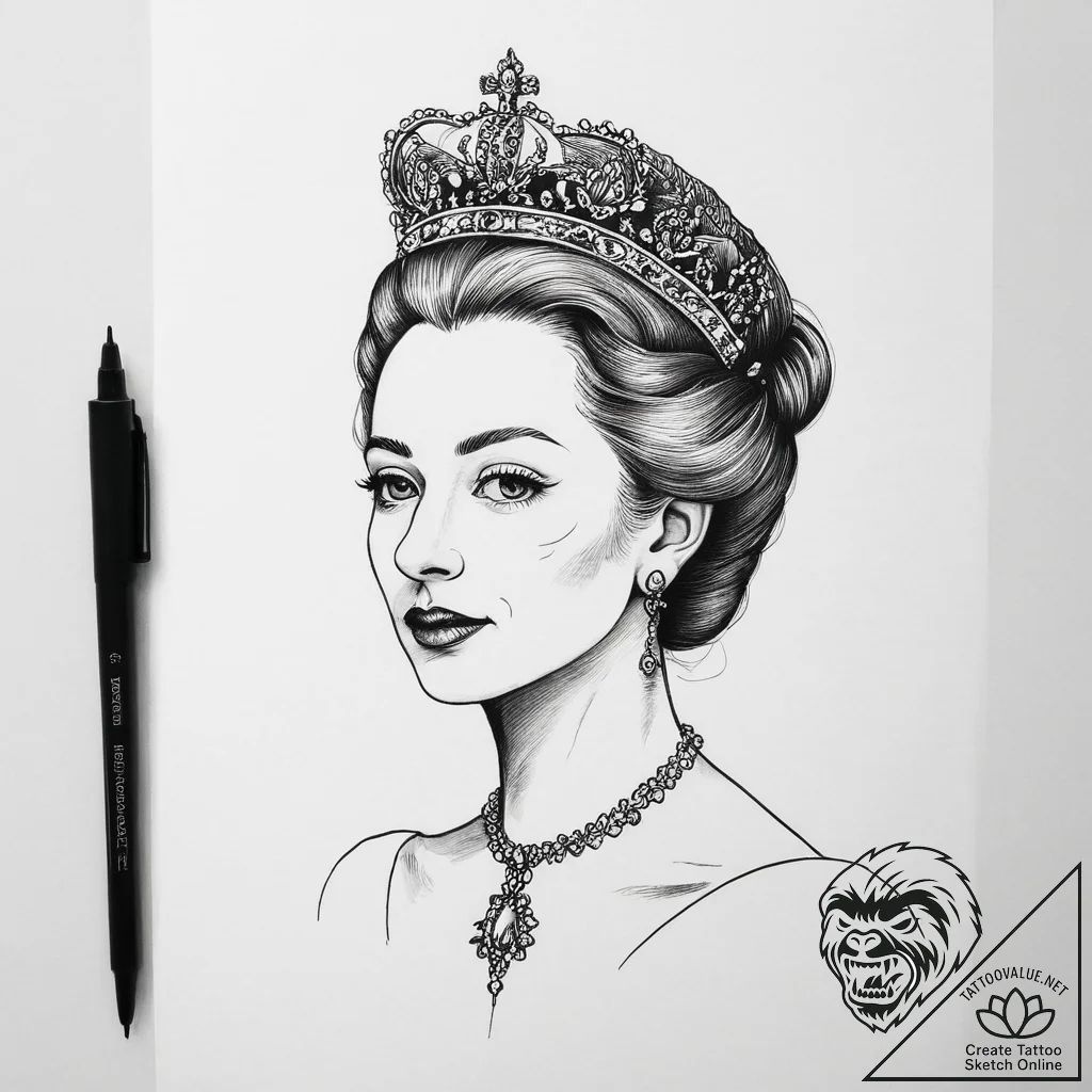 Tattoo sketch queen elizabeth i portrait, tat... - tattoo sketch (№1755808843_0, 21.08.2025 20:40) — tattoovalue.net