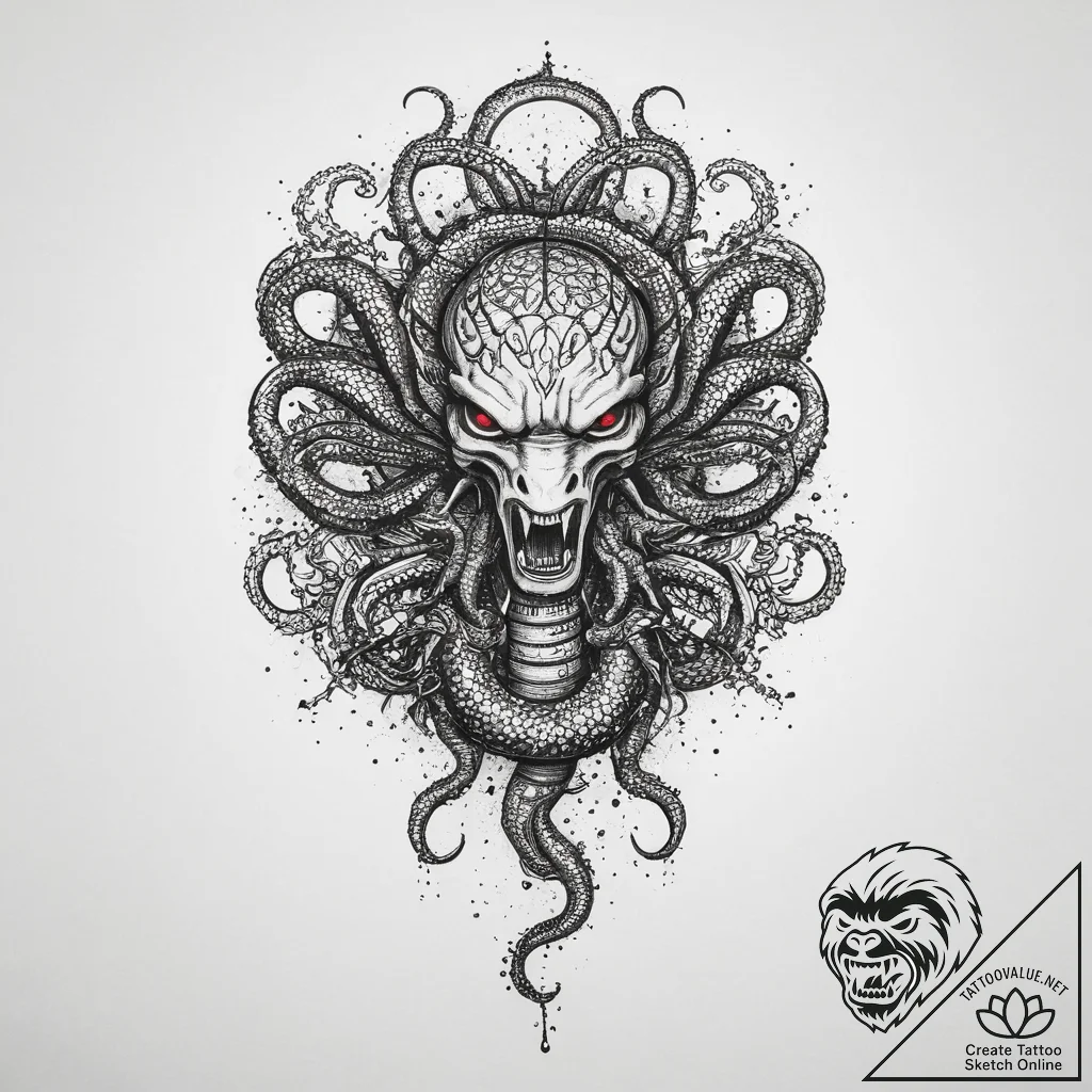 Tattoo sketch hydra, tattoo line art, blackwo... - tattoo sketch (№1755809850_0, 21.08.2025 20:57) — tattoovalue.net