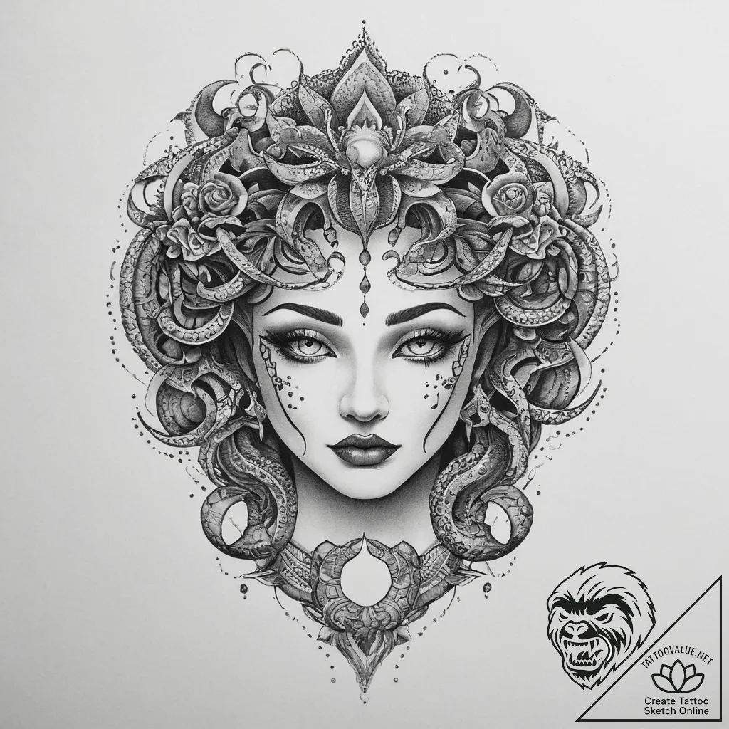 Tattoo sketch gorgon, artistic tattoo sketch,... - tattoo sketch (№1755811245_0, 21.08.2025 21:20) — tattoovalue.net