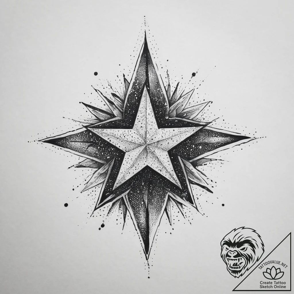Tattoo sketch star with a symbol, artistic ta... - tattoo sketch (№1755811641_0, 21.08.2025 21:27) — tattoovalue.net