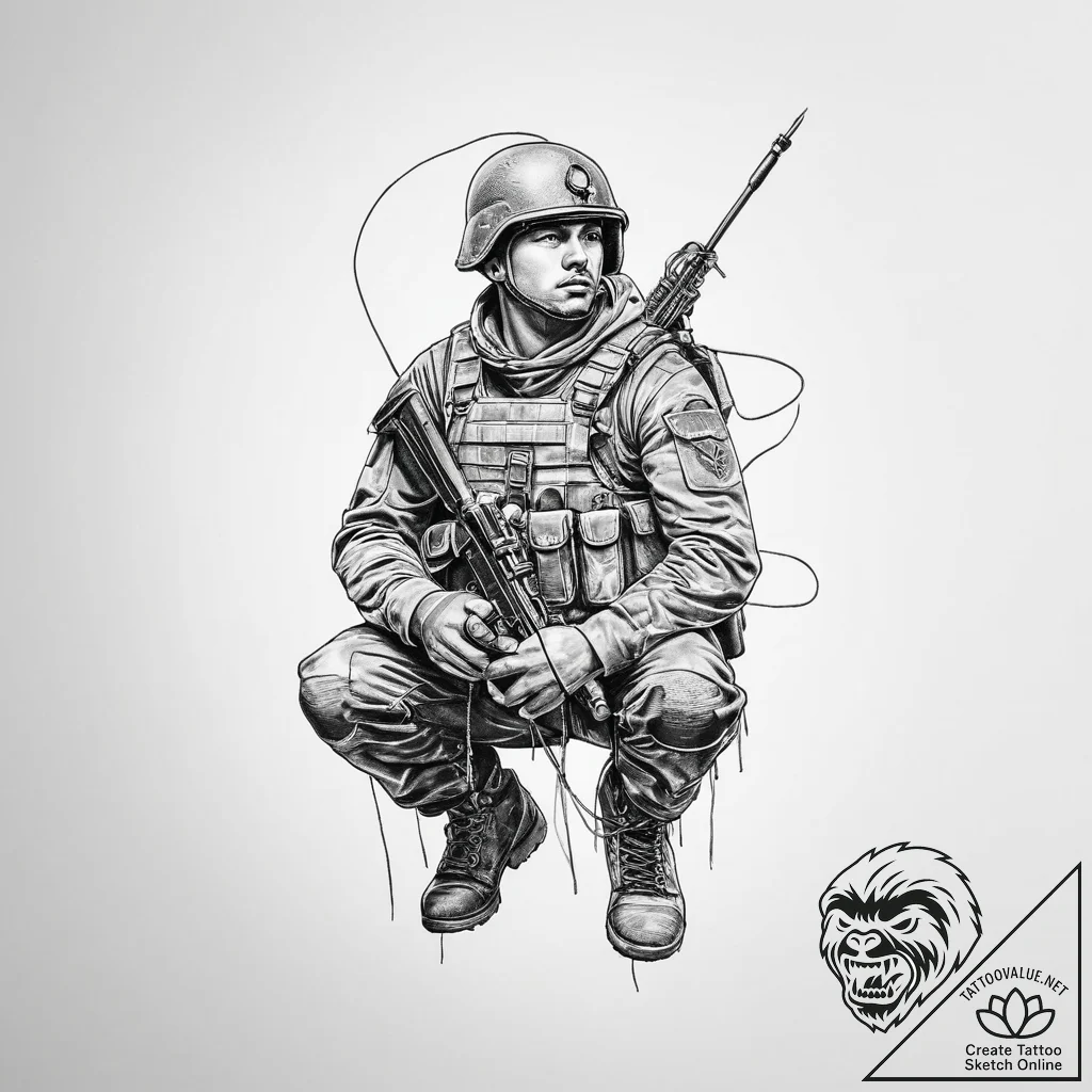 Tattoo sketch soldier with a thread - tattoo sketch (№1755813452_0, 21.08.2025 21:57) — tattoovalue.net