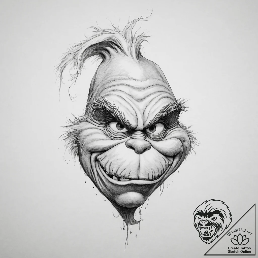 Tattoo sketch the grinch with a foot - tattoo sketch (№1755818437_0, 21.08.2025 23:20) — tattoovalue.net