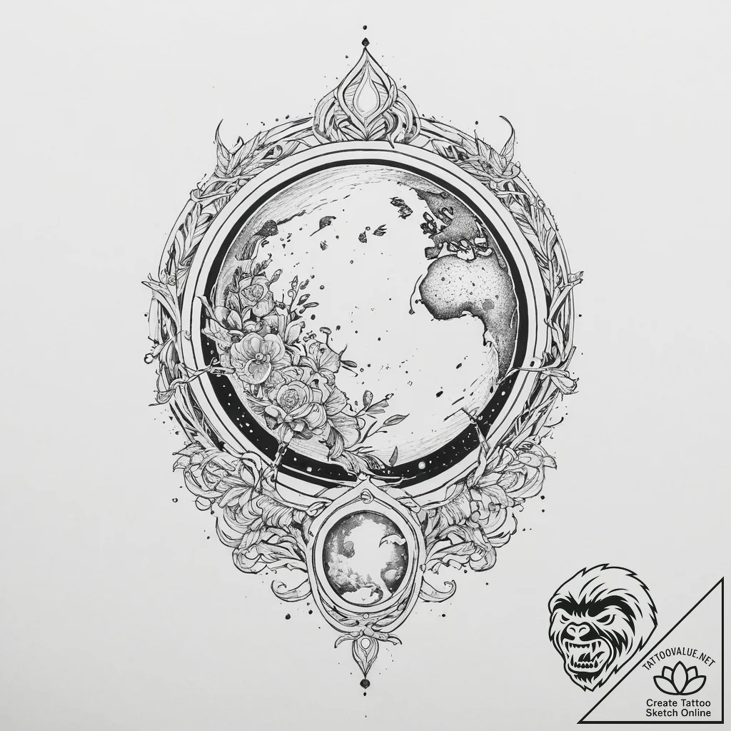 Tattoo sketch cosmic earth, artistic tattoo s... - tattoo sketch (№1755818844_0, 21.08.2025 23:27) — tattoovalue.net