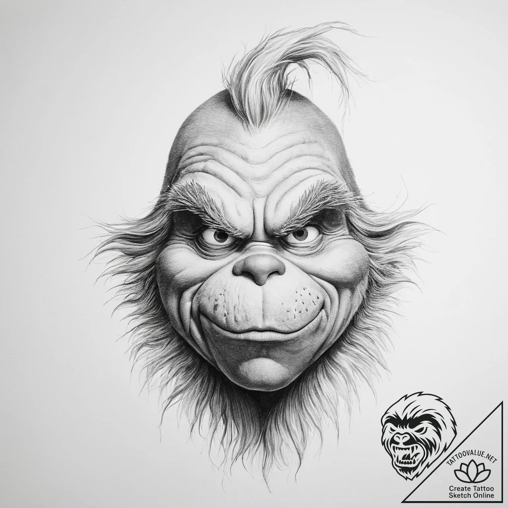 Tattoo sketch the grinch with a fur - tattoo sketch (№1755821476_0, 22.08.2025 00:11) — tattoovalue.net