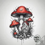 Tattoo sketch cottagecore mushroom house, tat… – tattoo sketch (№1755824484_0, 22.08.2025 01:01) — tattoovalue.net
