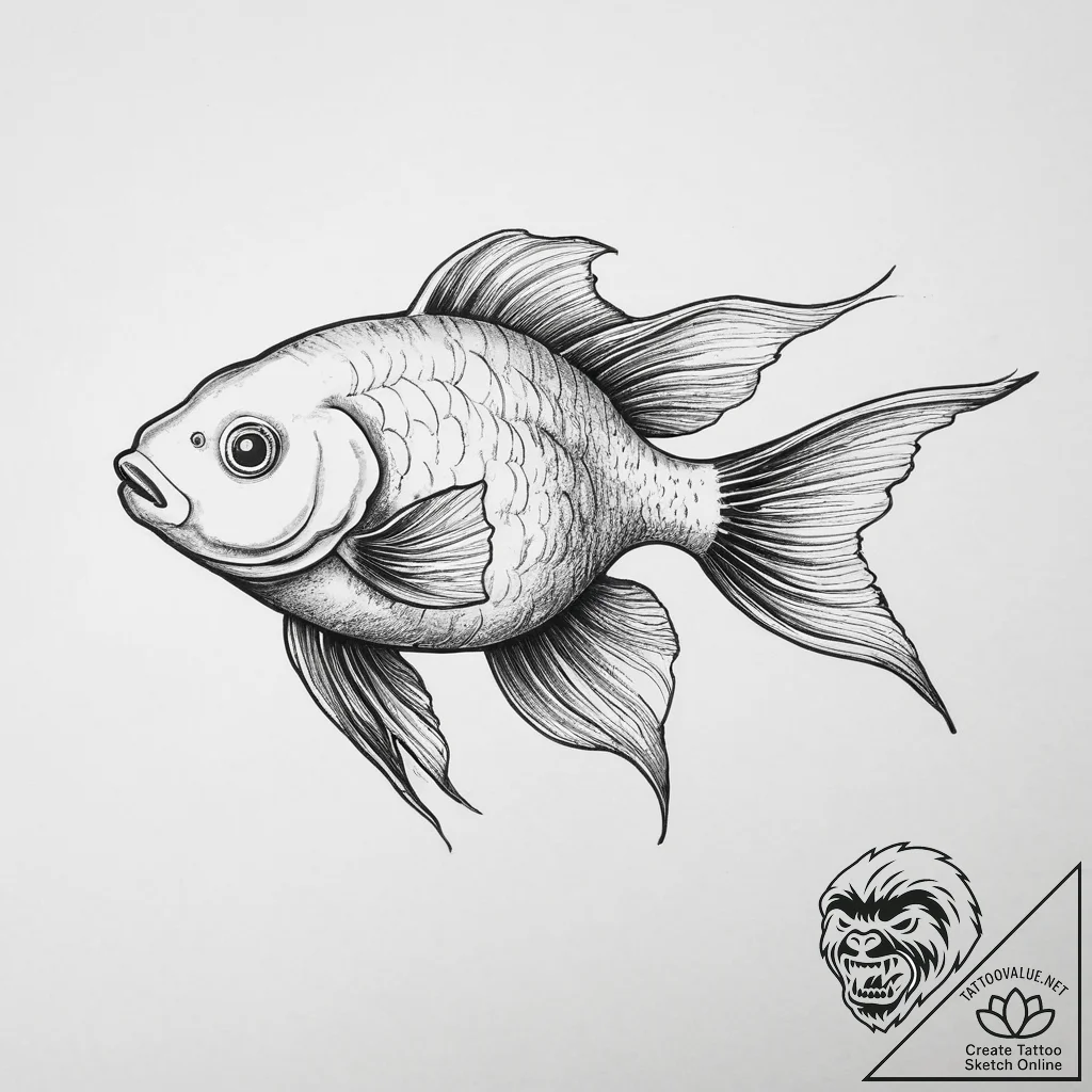Tattoo sketch puns a goldfish that says "i'm... - tattoo sketch (№1755825689_0, 22.08.2025 01:21) — tattoovalue.net