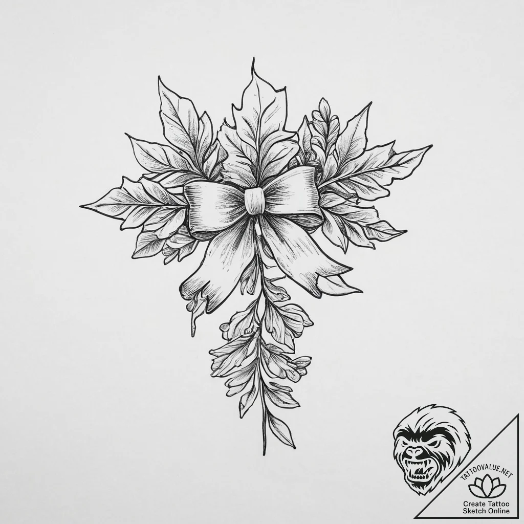 Tattoo sketch mistletoe with a bow, tattoo li... - tattoo sketch (№1755826092_0, 22.08.2025 01:28) — tattoovalue.net