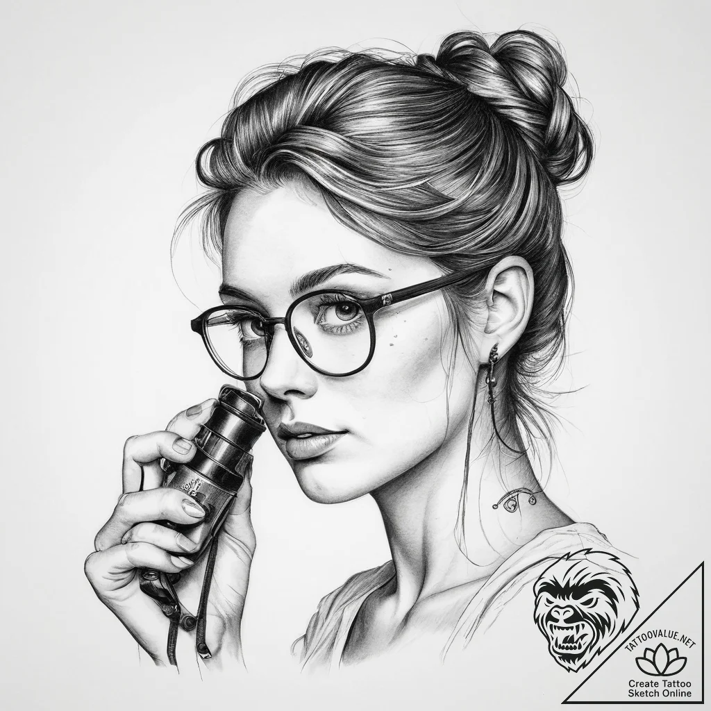 Tattoo sketch scientist a person with a micro... - tattoo sketch (№1755826291_0, 22.08.2025 01:31) — tattoovalue.net