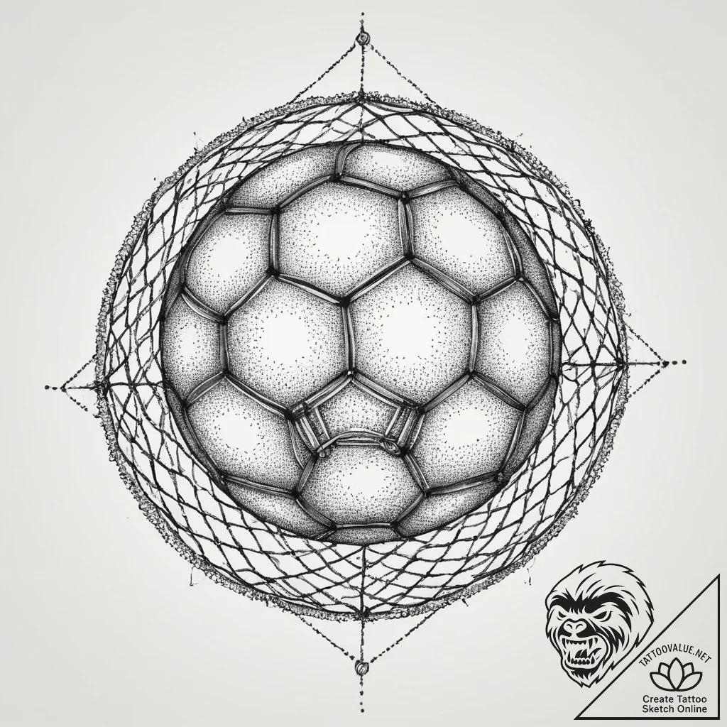 Tattoo sketch soccer soccer ball in a net, ar... - tattoo sketch (№1755827904_0, 22.08.2025 01:58) — tattoovalue.net