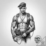 Tattoo sketch soldier with a chain – tattoo sketch (№1755829515_0, 22.08.2025 02:25) — tattoovalue.net