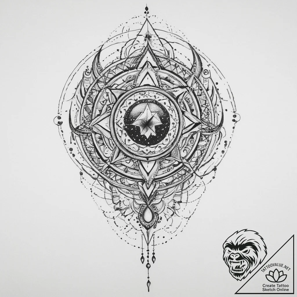 Tattoo sketch cosmic being, tattoo line art,... - tattoo sketch (№1755830511_0, 22.08.2025 02:41) — tattoovalue.net