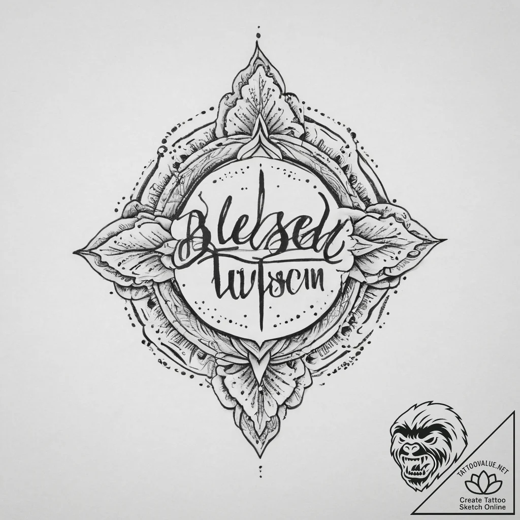 Tattoo sketch blessed lettering, tattoo flash... - tattoo sketch (№1755831116_0, 22.08.2025 02:51) — tattoovalue.net