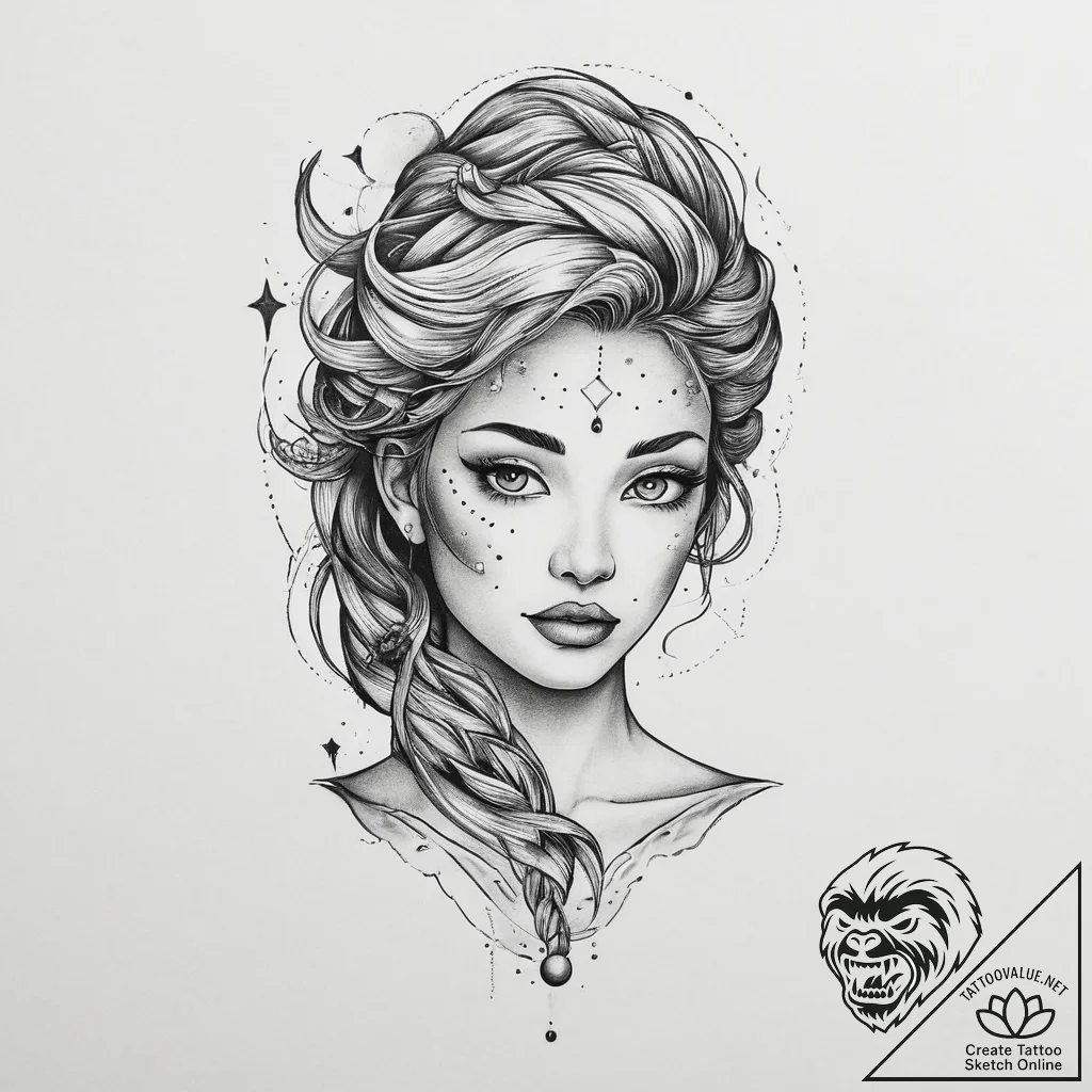 Tattoo sketch cosmic person, artistic tattoo... - tattoo sketch (№1755832321_0, 22.08.2025 03:12) — tattoovalue.net