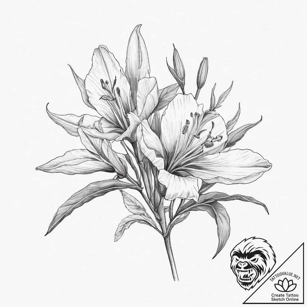 Tattoo sketch desert pea flower, tattoo line... - tattoo sketch (№1755835737_0, 22.08.2025 04:08) — tattoovalue.net