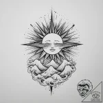 Tattoo sketch wave with a sun, artistic tatto… – tattoo sketch (№1755836733_0, 22.08.2025 04:25) — tattoovalue.net